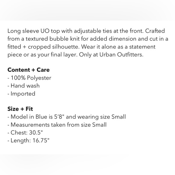 NWT UO Sylvie Bubble Knit Tie-Front Top - L fits like M - Picture 5 of 6